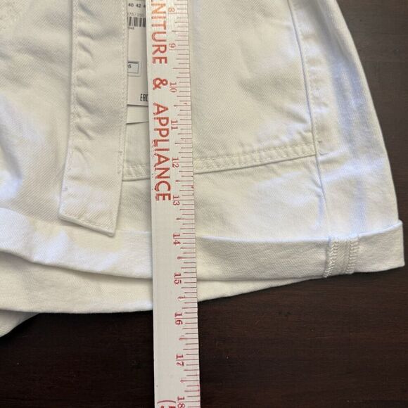 ZARA Hi Rise Rigid Paperbag Shorts White Denim Belt Size 2 Cotton Pockets Cuff - Picture 12 of 14